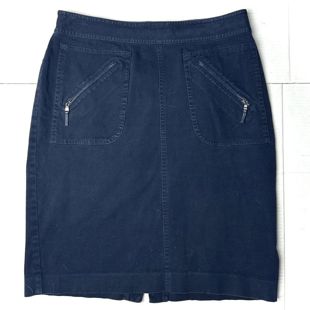 Ralph‎ Lauren Skirt Women’s 8 Blue Zip Pencil Straight Pockets Mini Cotton